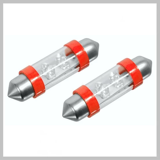Autós LED izzó 4LED – 12V SV8.5 (11×39 mm), piros (2 darabos szett) 33722