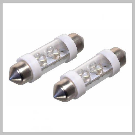 Autós LED izzó 4LED – 12V SV8.5 (11×39 mm) fehér (2 darabos szett) 33725