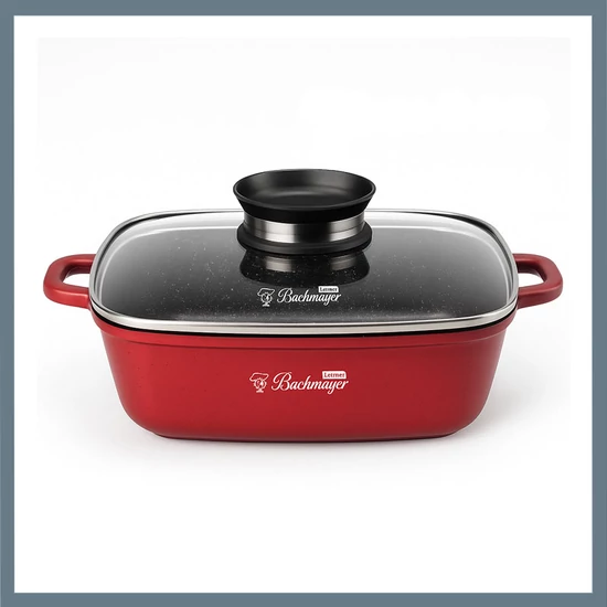 Bachmayer Négyzet Alakú Sütőtál 28 cm Üvegfedővel BM-7778-28