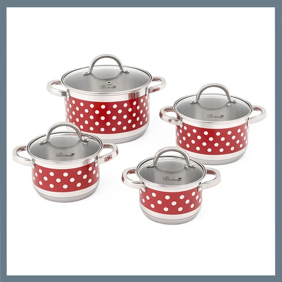 Bachmayer 8 részes rozsdamentes acél edénykészlet, piros-fehér pöttyös BM-4003