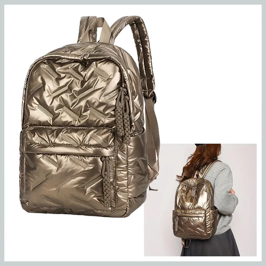 Fényes steppelt hátizsák arany EQ1913613-a