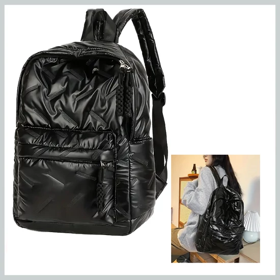 Fényes steppelt hátizsák fekete EQ1913613-f