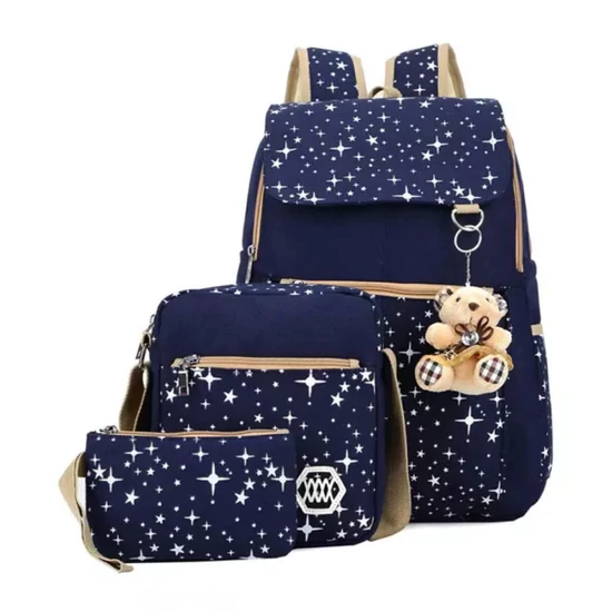 Csillagos iskolatáska szett – 3 részes, Kék KBL-1143-01-K