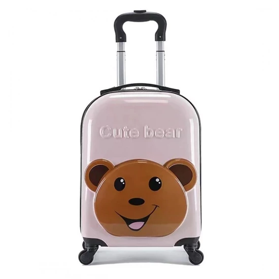 Gyerek gurulós bőrönd – Rózsaszín, mackós mintával, kódzárral WP05