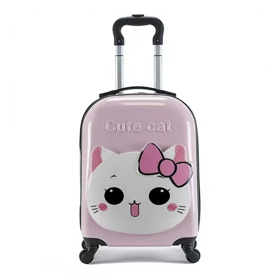 Gyerek gurulós bőrönd – Rózsaszín cica mintával WP06