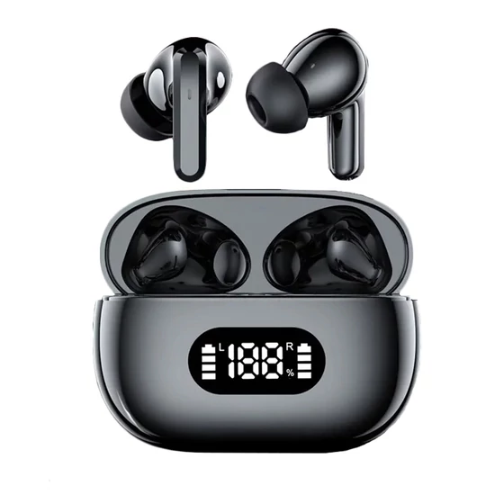 Vezeték nélküli Bluetooth fülhallgató LED töltőtokkal és mikrofonnal – fekete 06355-CZ