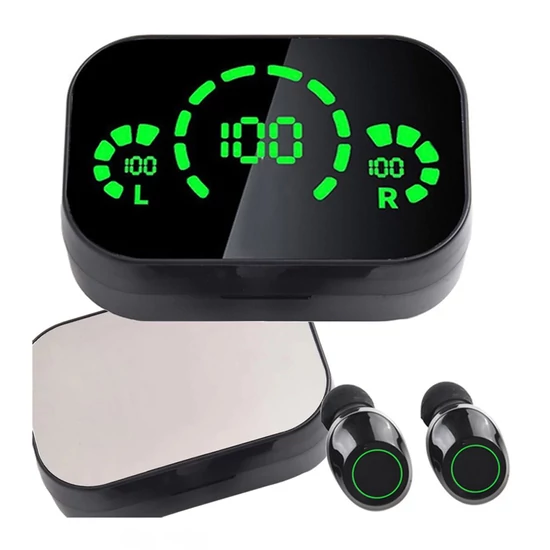 Vezeték nélküli Bluetooth fülhallgató LED töltőtokkal és mikrofonnal – fekete 06356