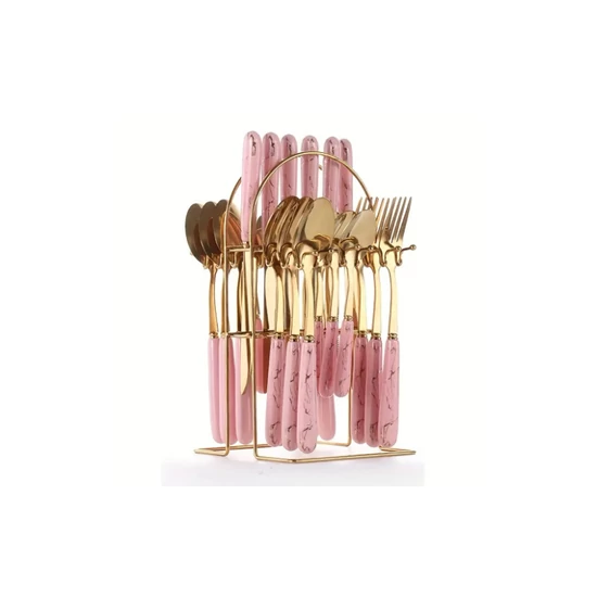 Evőeszközkészlet állvánnyal – Pink márvány mintával, 24 darabos 74206608-pink