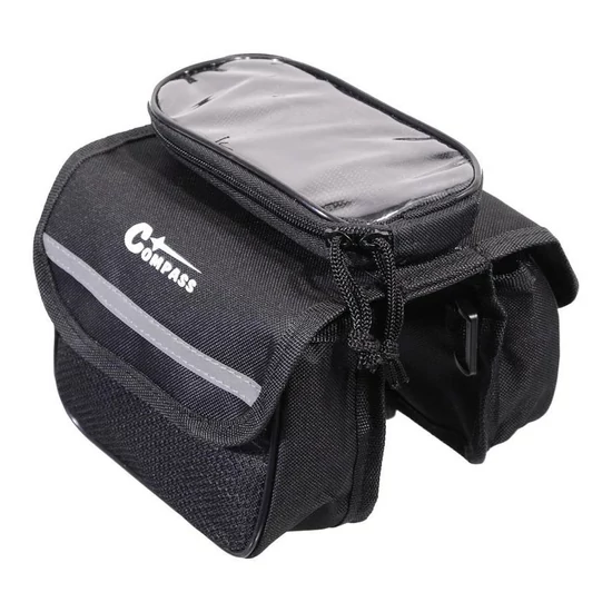 Kétoldalas Vázra Rögzíthető Kerékpártáska Telefontartóval – Fekete 12029