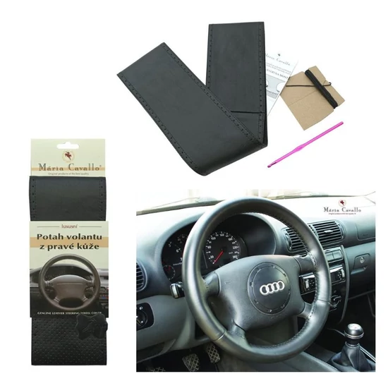 Kormányvédő huzat – valódi bőr, A típus, fekete, perforált amMC055