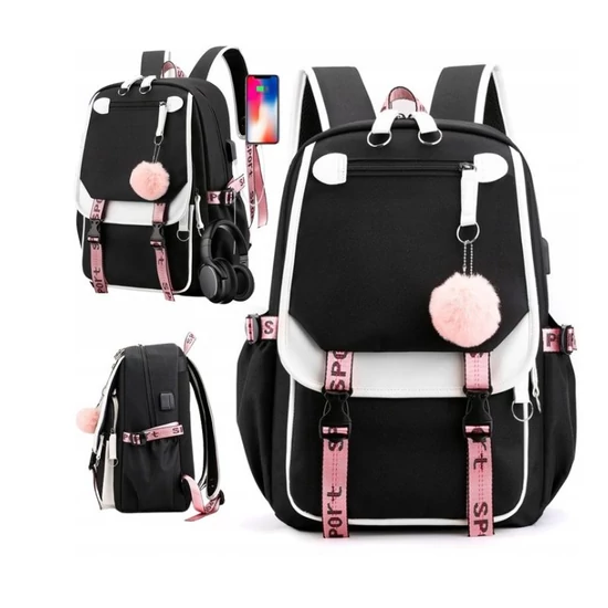 Ifjúsági iskolai hátizsák USB csatlakozóval – nagy szett, PL156CZ