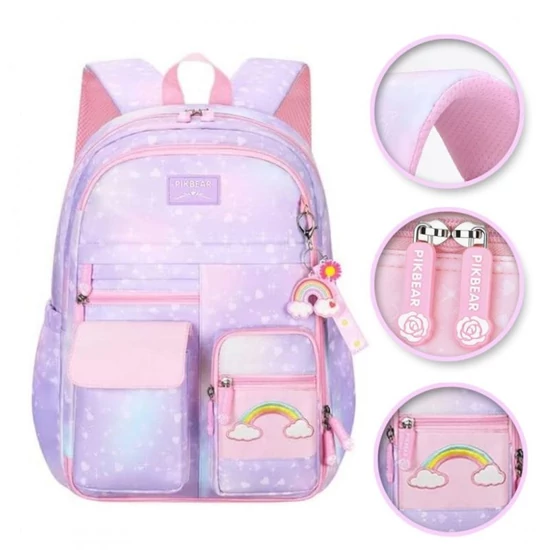 RAINBOW „Sweet” iskolai hátizsák, iskolatáska univerzális zsebekkel és kulcstartóval – PL161