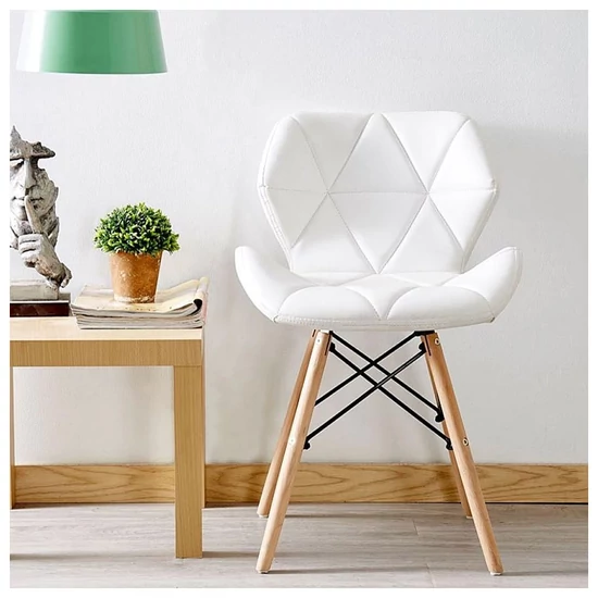 Skandináv Stílusú Konyhai Szék –  Fa Vázzal, Fehér Ökobőr Kárpittal 073M