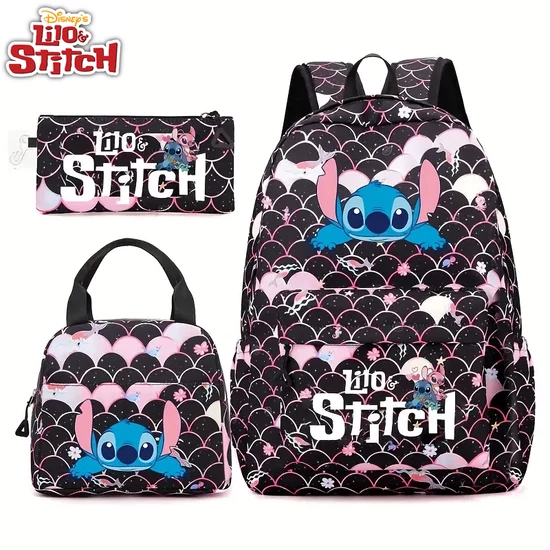 Disney Stitch 3 részes iskolatáska szett – Hátizsák, uzsonnás táska és tolltartó - FEKETE  AV2563257-F