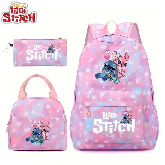 Disney Stitch 3 részes iskolatáska szett – Hátizsák, uzsonnás táska és tolltartó - PINK AV2563257-P