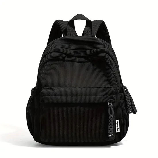 Kordbársony  hátizsák – több zsebbel, modern stílusban fekete AA342667-b