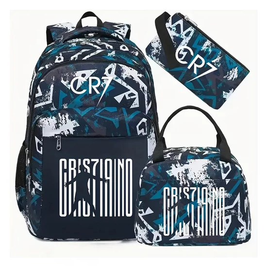 CR7 Mintás 3 részes Hátizsák Szett – Kék Fekete YR3664847