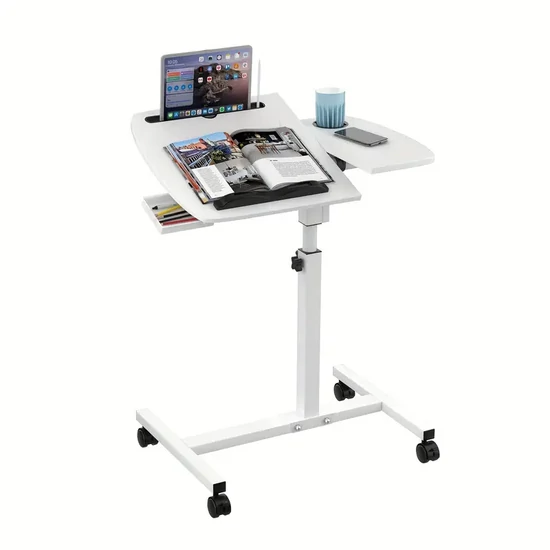 Gurulós állítható magasságú multifunkciós laptopasztal fehér VY2818494