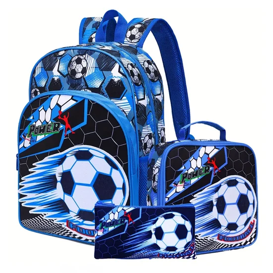 Általános Iskolai Futball Mintás Hátizsák – 3 Részes Szett Fiúknak EL3681211