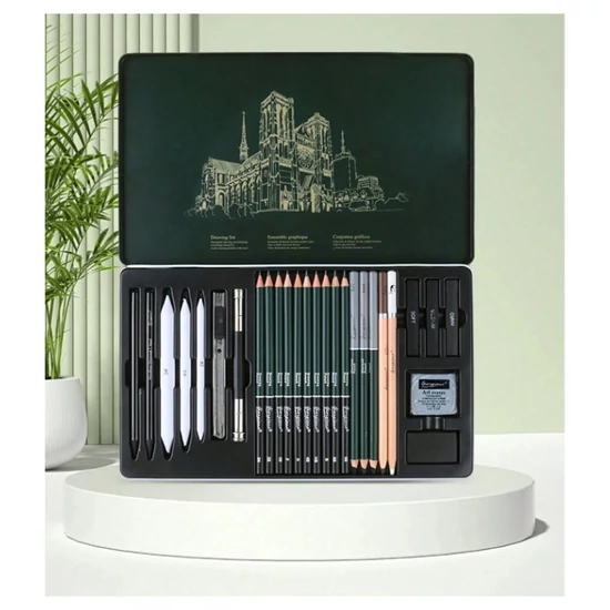 27 részes prémium művészeti rajzkészlet fémdobozban – Teljes grafitrajz csomag 50082765-27 