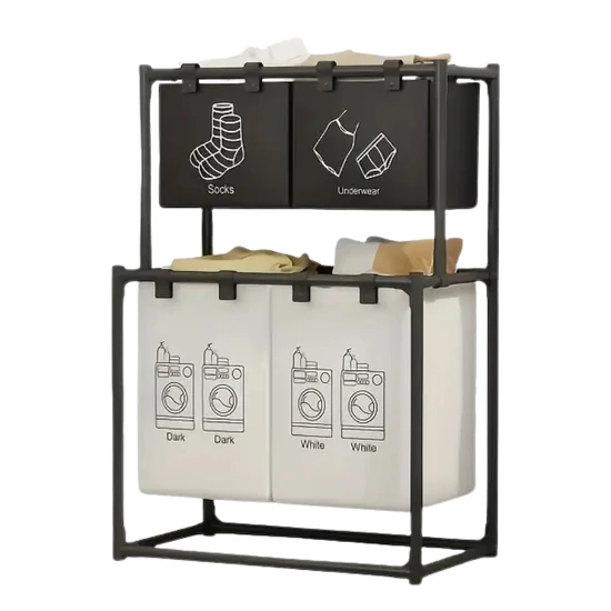 Duplarétegű mosókosár tárolóállvánnyal és ruhaszervezővel HX2164554