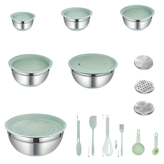 29 darabos keverőtál készlet – mentazöld fedőkkel és konyhai eszközökkel NV162934