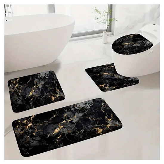 4 darabos fekete-arany márvány mintás fürdőszobaszőnyeg szett YA1287637