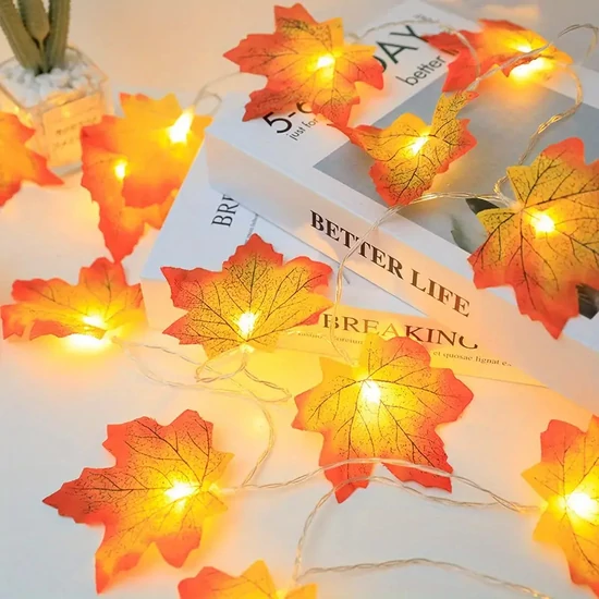 LED-es őszi juharlevél fényfüzér – elemes 1,5 m AY06817-1510