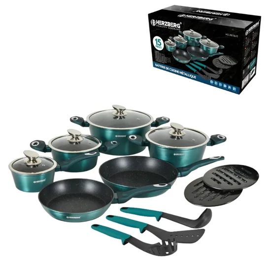 Herzberg 15 részes márványbevonatú edénykészlet metál kék HG-METBL15