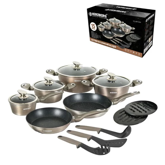 Herzberg 15 részes márványbevonatú edénykészlet arany HG-METCR15