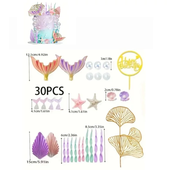 Sellő tortadísz szett – 32 db-os EBB298