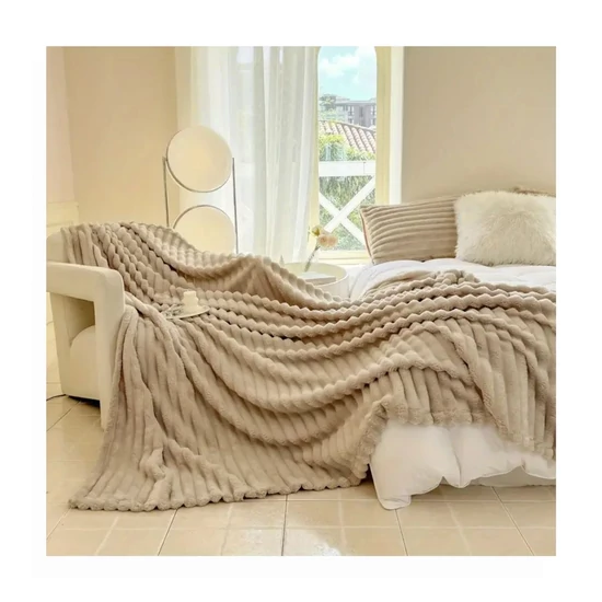 Plüss ágytakaró, Khaki– KQ4353389-150K, 150 x 200 cm