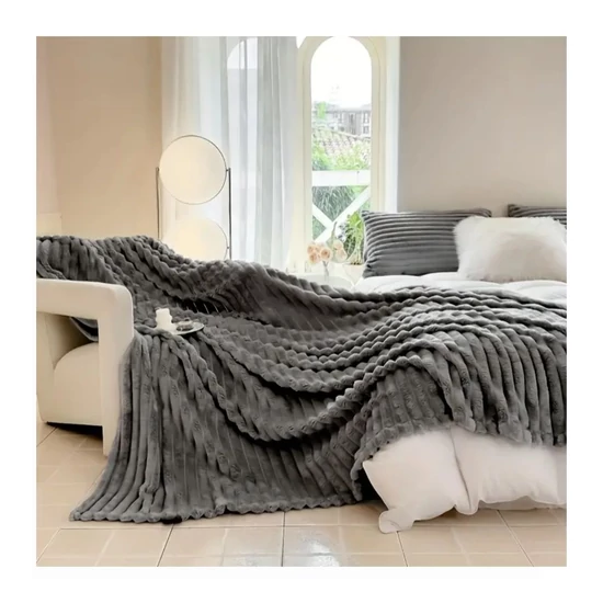 Plüss ágytakaró,szürke– KQ4353389-200SZ, 200 x 230 cm

