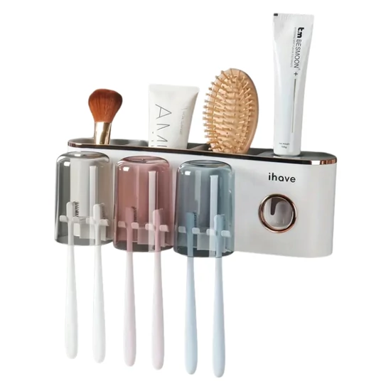 Falra szerelhető fogkefetartó fogkrém adagolóval - Közepes Fehér LH13115-2