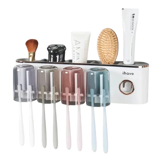 Falra szerelhető fogkefetartó fogkrém adagolóval - Nagy Fehér LH13115-3