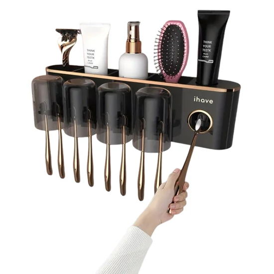 Falra szerelhető fogkefetartó fogkrém adagolóval - Nagy Fekete LH13115-6