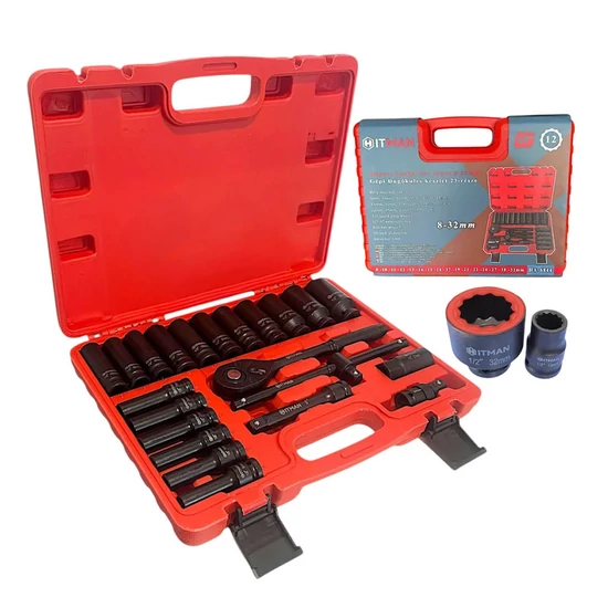 Hitman 1/2" gépi dugókulcs készlet, 23 részes, 12-lapfejű kivitel (8–32 mm) HA-6844
