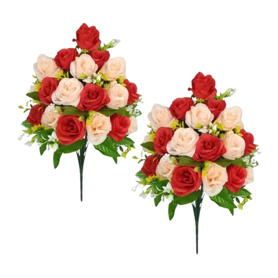 2 db Műrózsa Csokor – Piros és Krémszínű Rózsák ER3273813