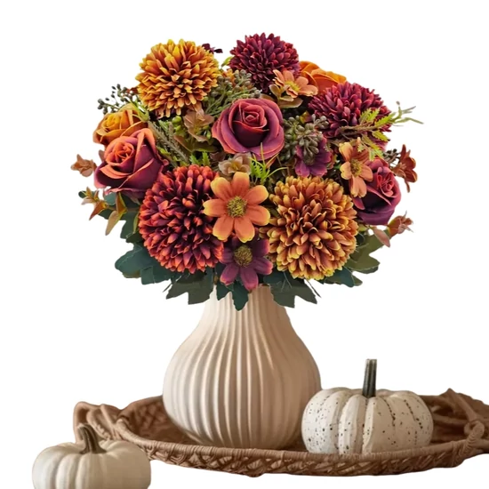 Mesterséges Rózsa és Hortenzia Csokor – Őszi Színekben LY3471809