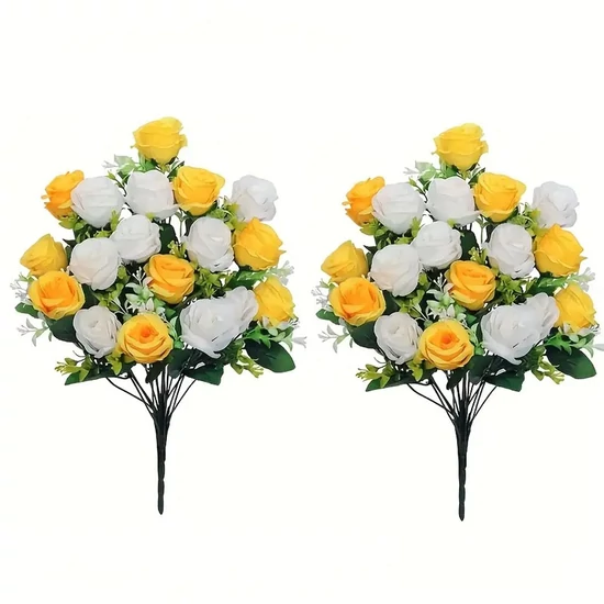 2 db 18 Szálas Műrózsa Csokor – Sárga és Fehér Rózsák MY5064703
