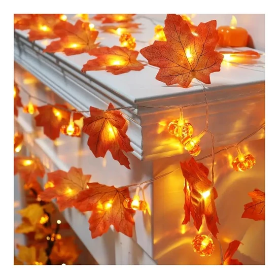 Őszi dekorációs fényfüzér – juharlevél és tök motívummal MA4607083