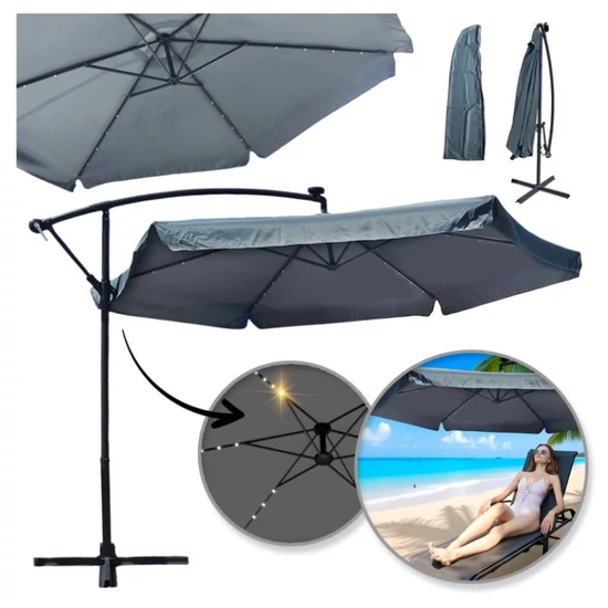 Kerti napernyő SOLAR LED világítással, szürke színben  OGP11SZ