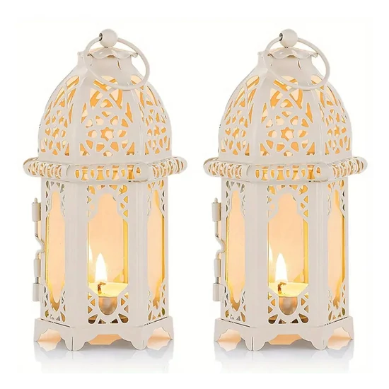 Marokkói stílusú fém gyertyatartó lámpások – 2 darabos készlet, fehér RL147948