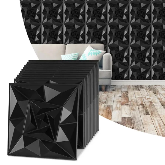 3D falpanel szett – csillagfekete, PVC, 30 × 30 cm 12 db 15173XV32-csf