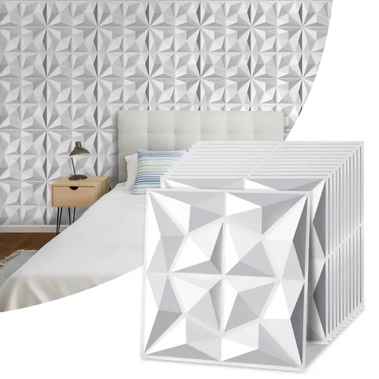 3D falpanel szett – csillagfehér, PVC, 30 × 30 cm 12 db 15173XV32-csfh