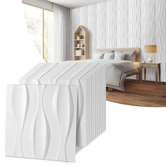 3D falpanel szett – welle fehér PVC, 50 × 50 cm 12 db 15173XV32-wf5