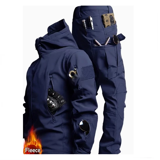 Softshell taktikai polárbéléses kabát és nadrág szett kék L méret AU4713866-kl