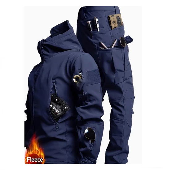 Softshell taktikai polárbéléses kabát és nadrág szett kék S méret AU4713866-ks