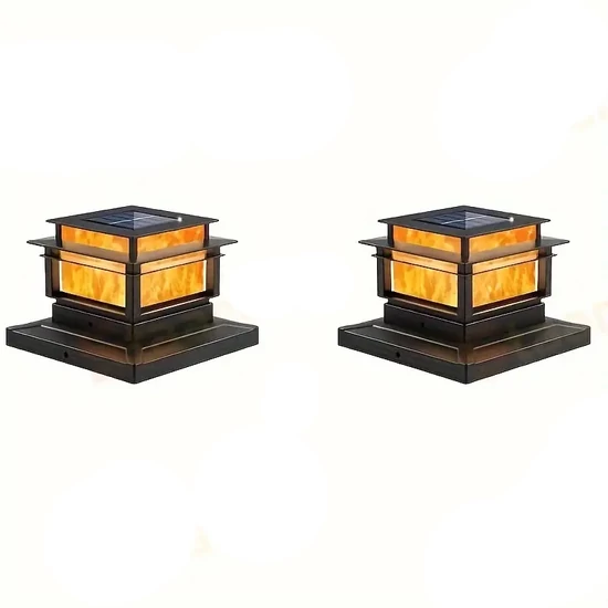 2 db napelemes oszloplámpa lánghatású világítással PT95279-2