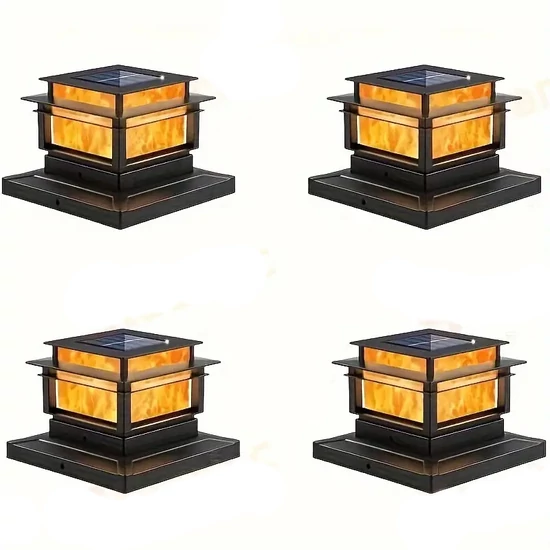 4 db napelemes oszloplámpa lánghatású világítással PT95279-4